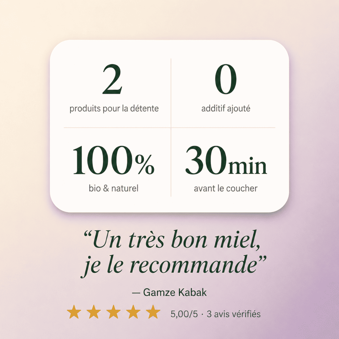 Avis client vérifié 5/5 sur le miel de lavande du Pack Détente & Sommeil