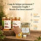 Composition du Pack Immunité & Énergie : miel de jujubier, miel de forêt, gelée royale fraîche et pollen d'abeille